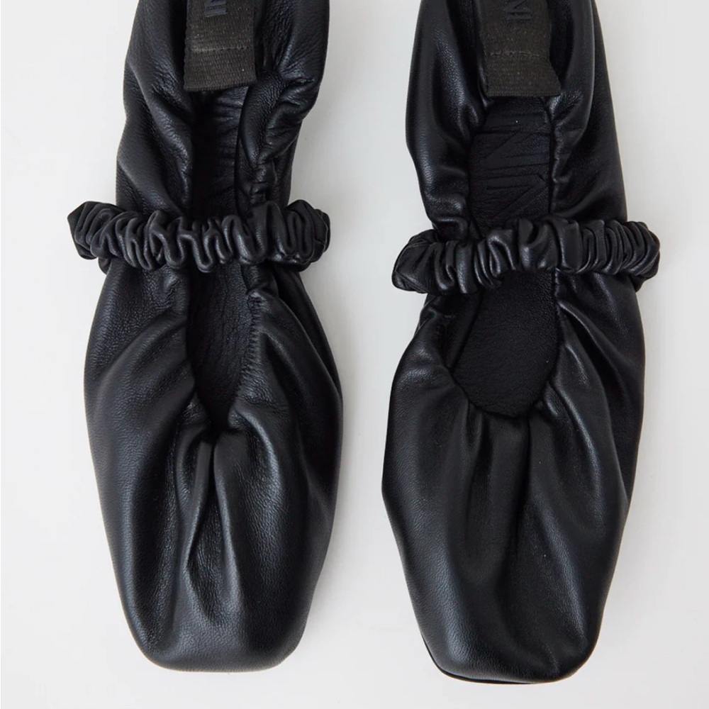 Ganni Black Leather Ballet Flats